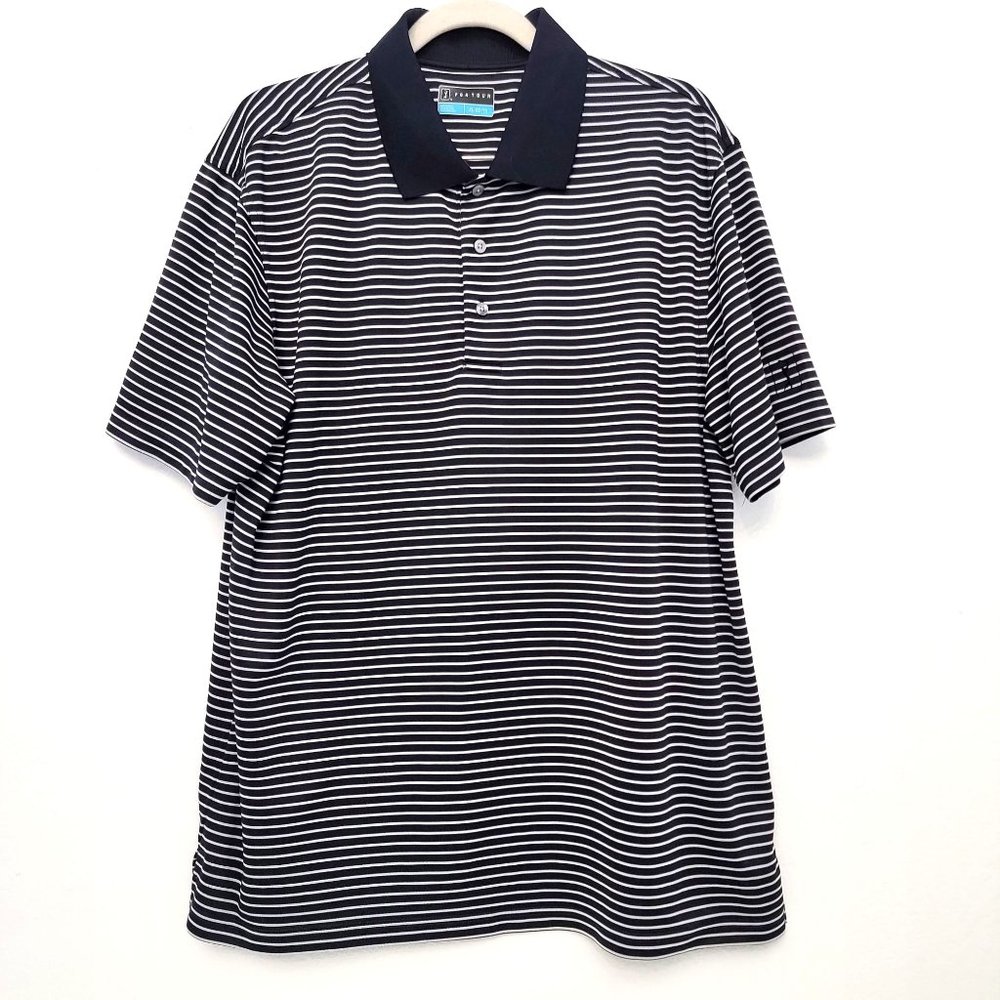 PGA Tour Midnight Blue & White Striped Short Sleeve Polo Shirt Size XL - Picture 1 of 9